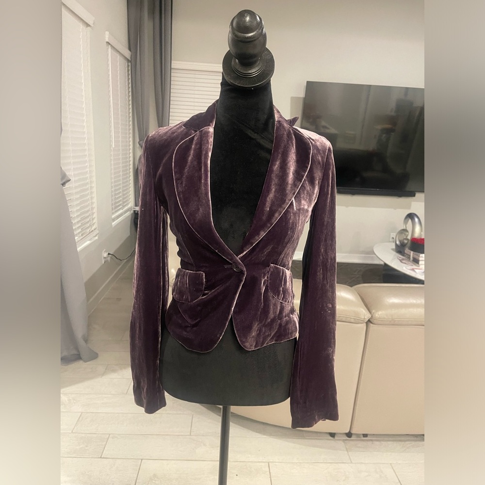 Y2K BCBGMAXAZRIA Silk-Blend $238 Purple Velvet Blazer Jacket Size XXS